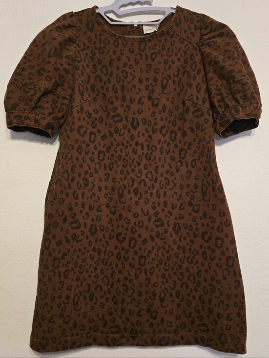 Universal Thread Dresses & Skirts - Universal Thread Leopard Print Puff Sleeve Denim Dress Size 6 Brown